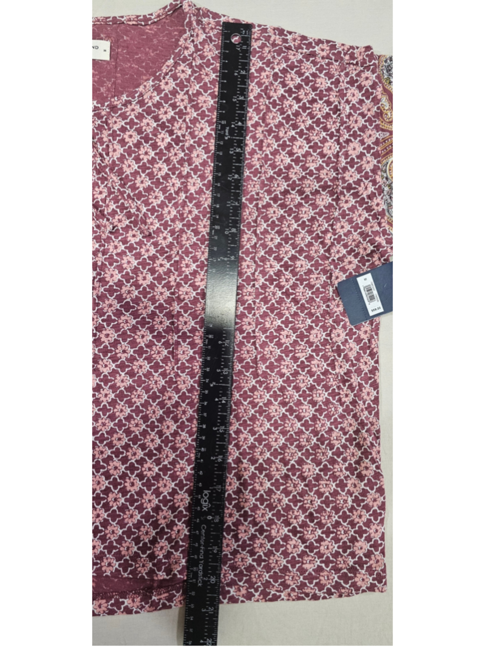Women's Lucky Brand Maroon White Patterned Short Sleeve Tee Size M - Picture 2 of 3